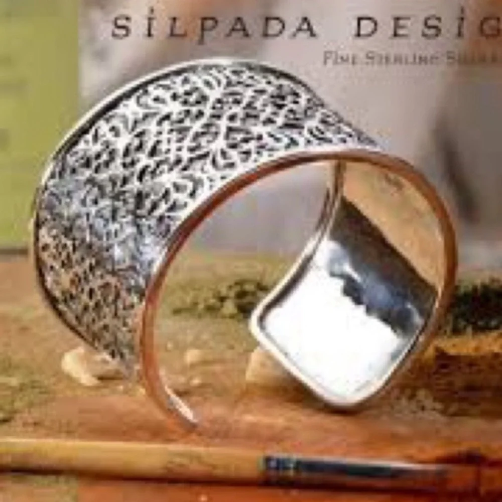 Vintage Silpada Sterling Silver Filigree Heart Scroll Cuff Bracelet R1697 - Picture 11 of 12